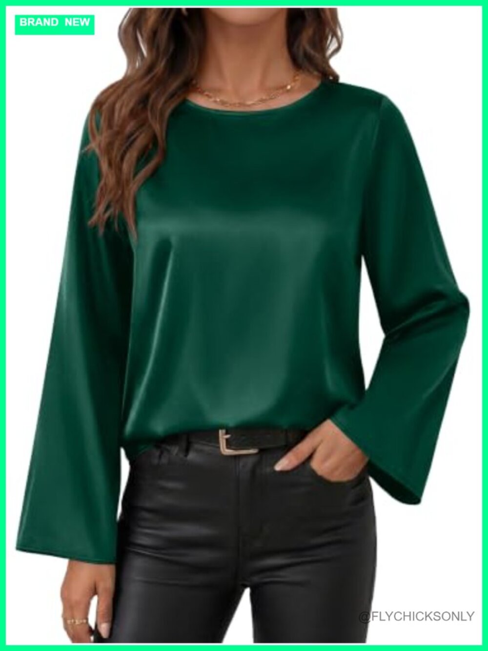 Satin Bell Sleeve Boat Neck Blouse